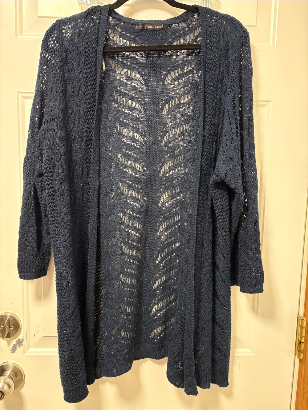 Maurices Navy Open-Front Crochet Knit Cardigan